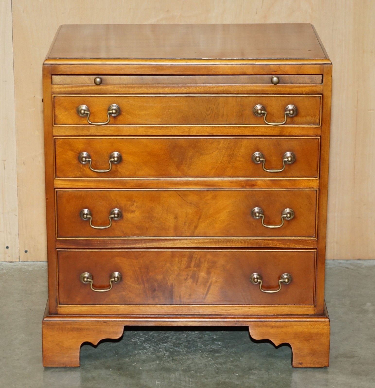 Pair Of Walnut Brown Leather Military Campaign Nightstand Drawers Or Side Tables photo Furniture