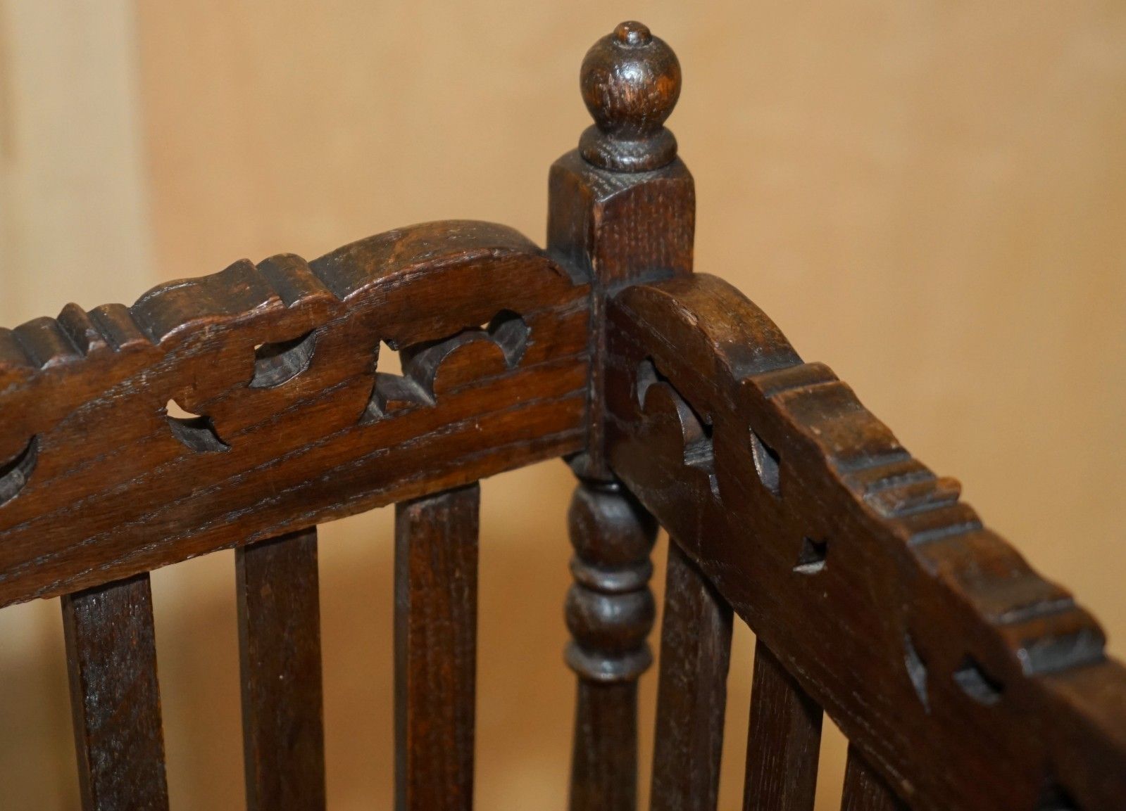 Antique Edwardian Hand Carved English Oak Walking Stick Or Umbrella Stand photo vintage