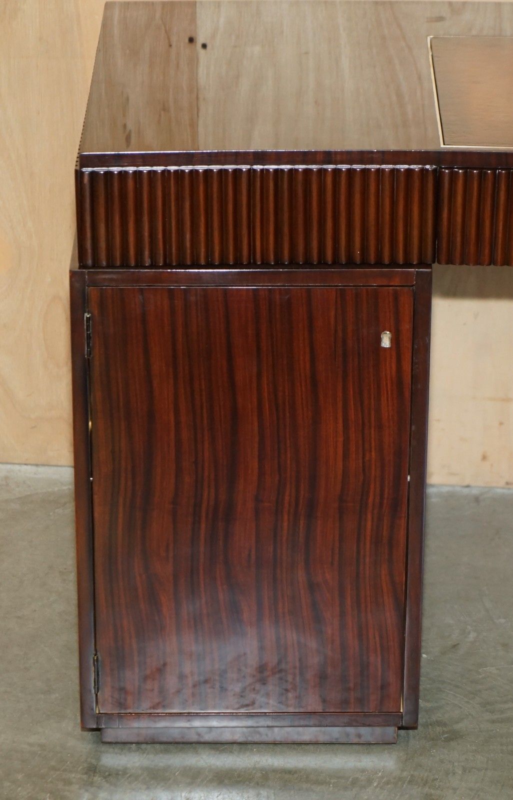 Ralph Lauren Metropolis Macassar & Brown Leather French Art Deco Curved Desk photo Furniture