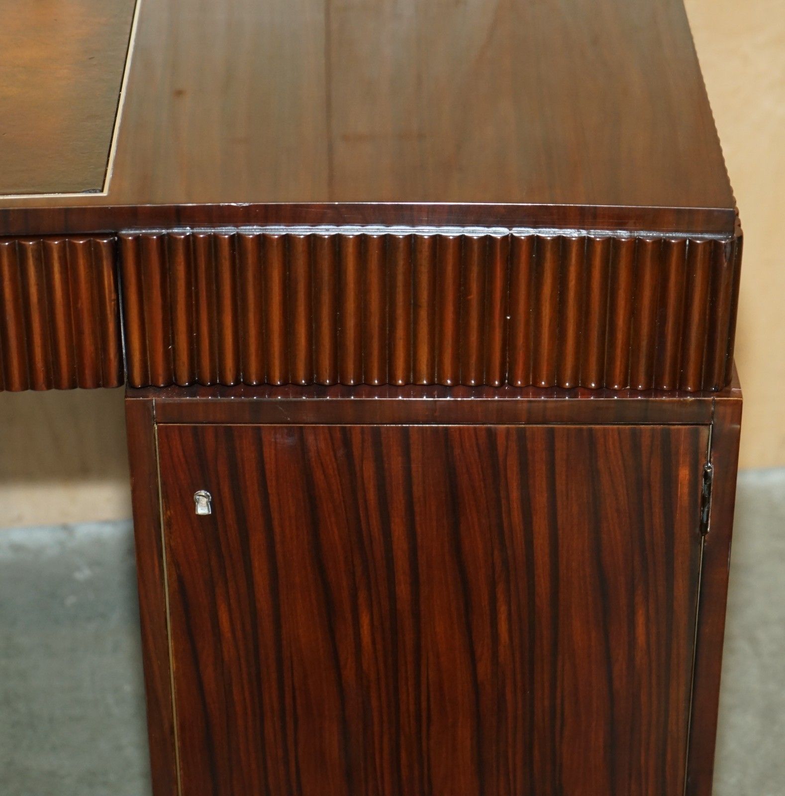 Ralph Lauren Metropolis Macassar & Brown Leather French Art Deco Curved Desk photo buy