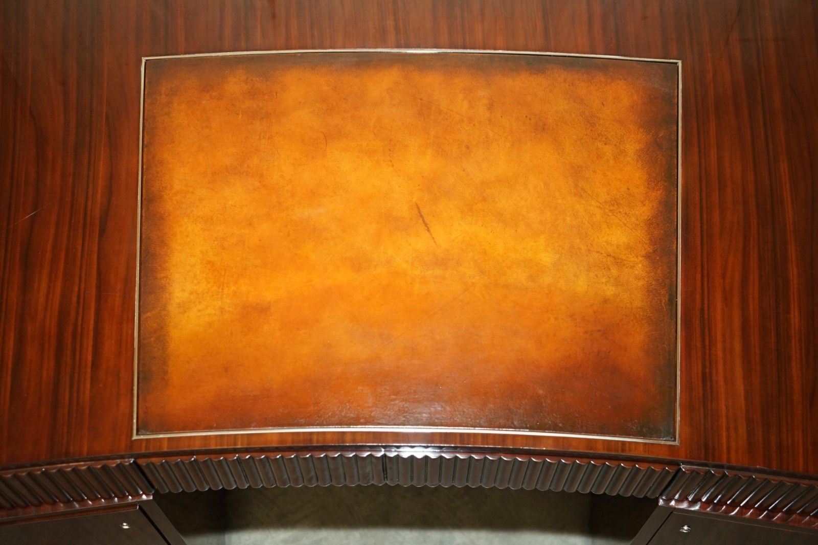 photo furniture Ralph Lauren Metropolis Macassar & Brown Leather French Art Deco Curved Desk