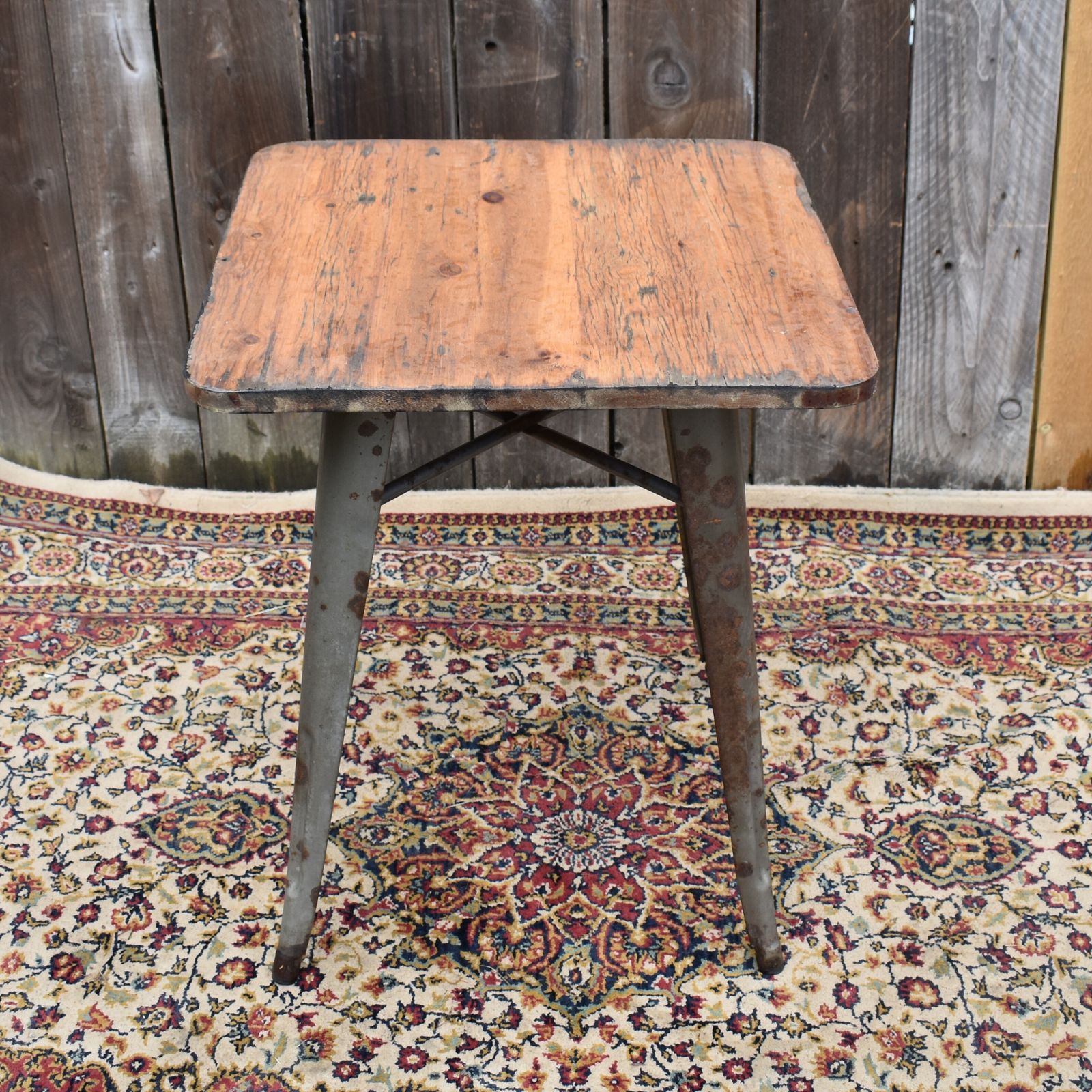 Vintage Industrial Tolix Style Metal Wooden Bistro Console Side Table Desk photo Furniture