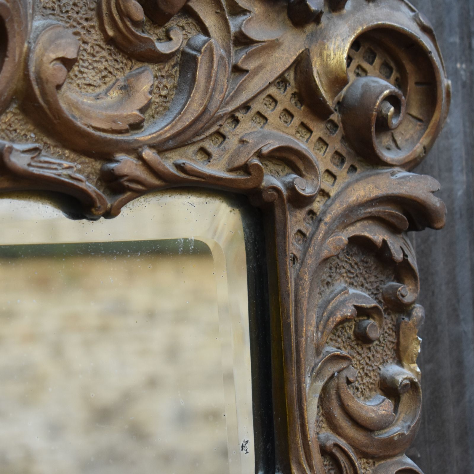 Antique 19th Century Rococo Acanthus Leaf Scroll Gilt Gesso Bevelled Wall Mirror photo for sale