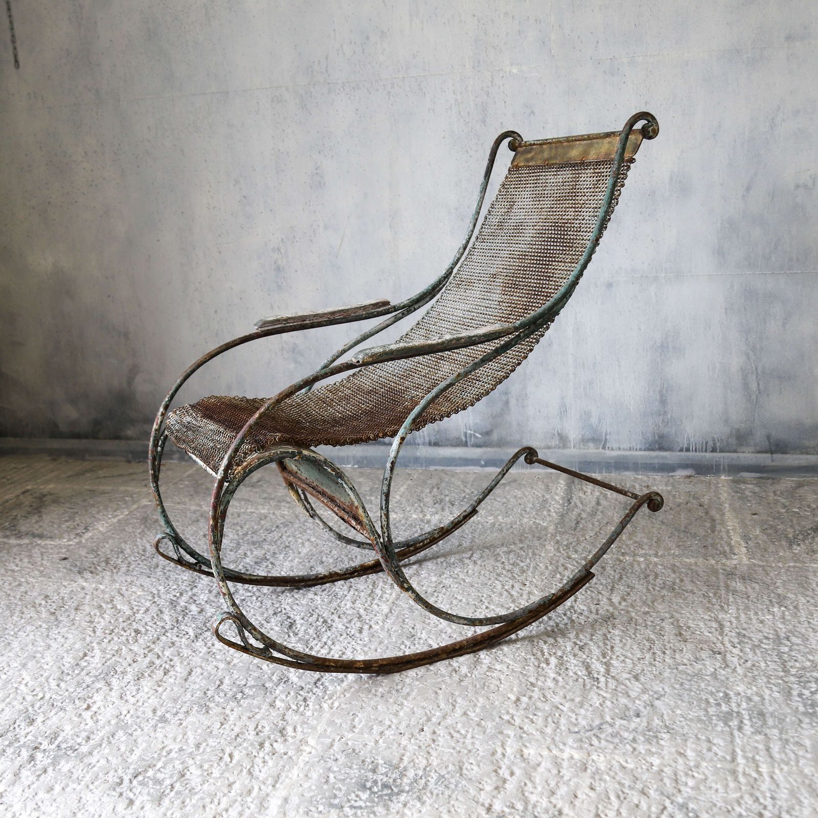 photo furniture Rare French 19th Century Chain Link Rocking Chair With Time Worn Patina