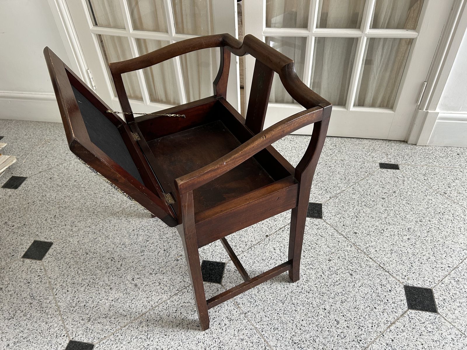 Edwardian Inlaid Piano Music Stool With Upholsered Seat In Morris Fabric photo for sale