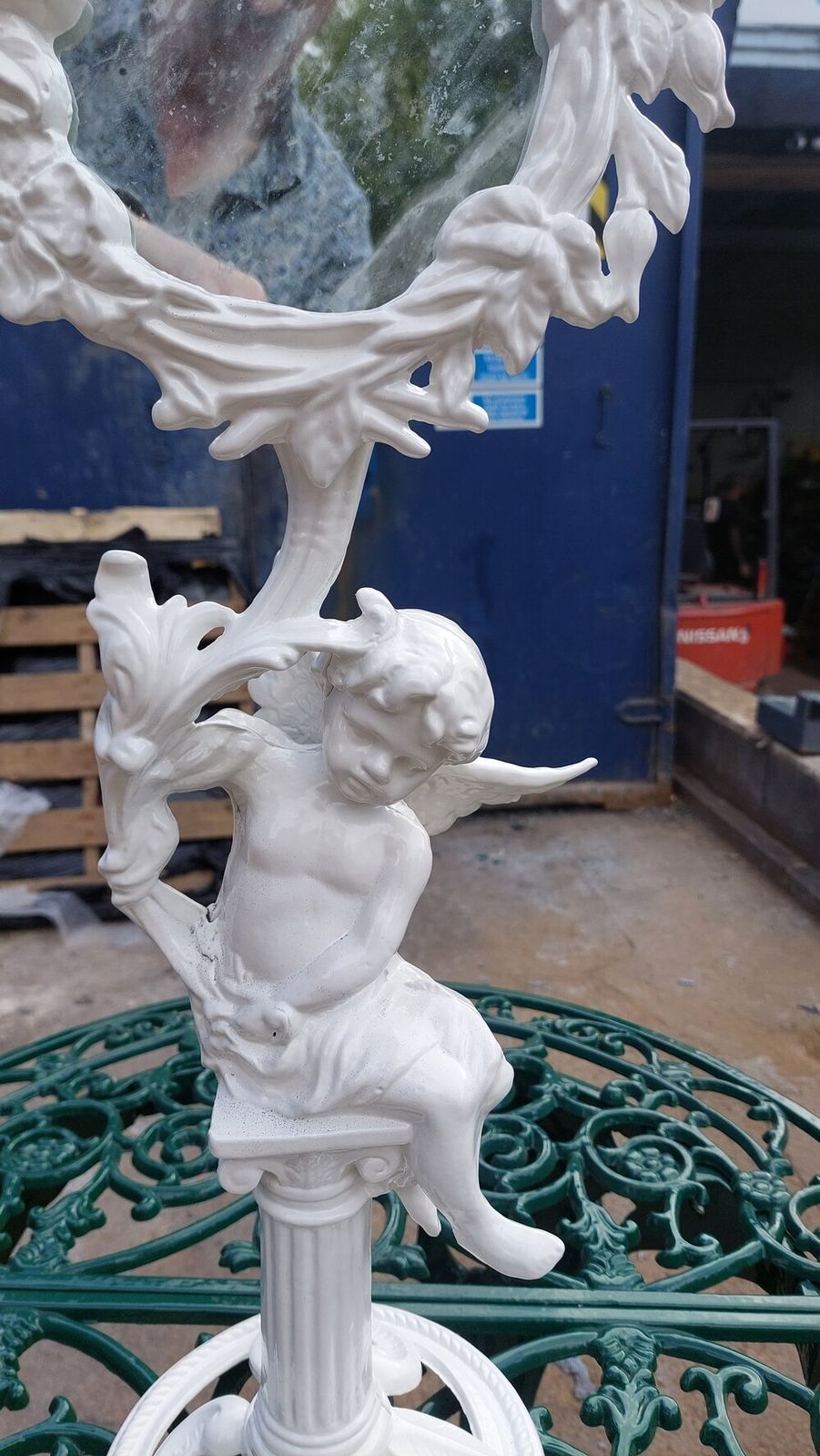 Victorian Cast Iron Cherub Mirror photo for sale