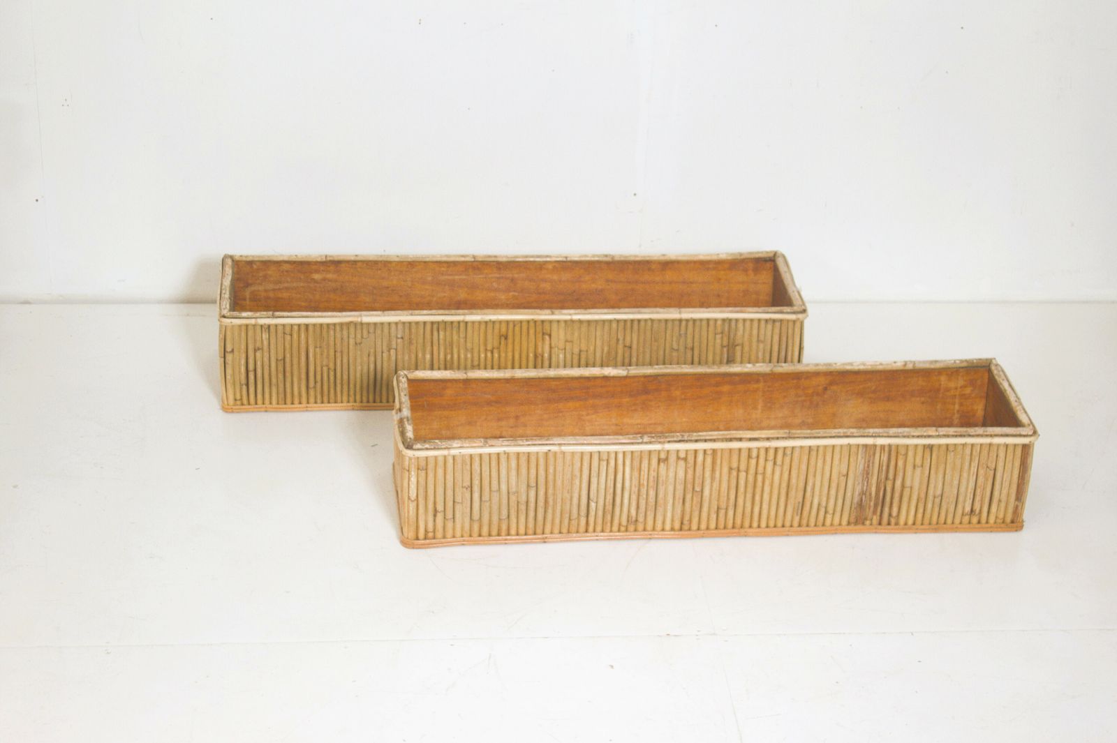 Paire Of Extra Large Vintage Bamboo Cache Pot photo 550.0
