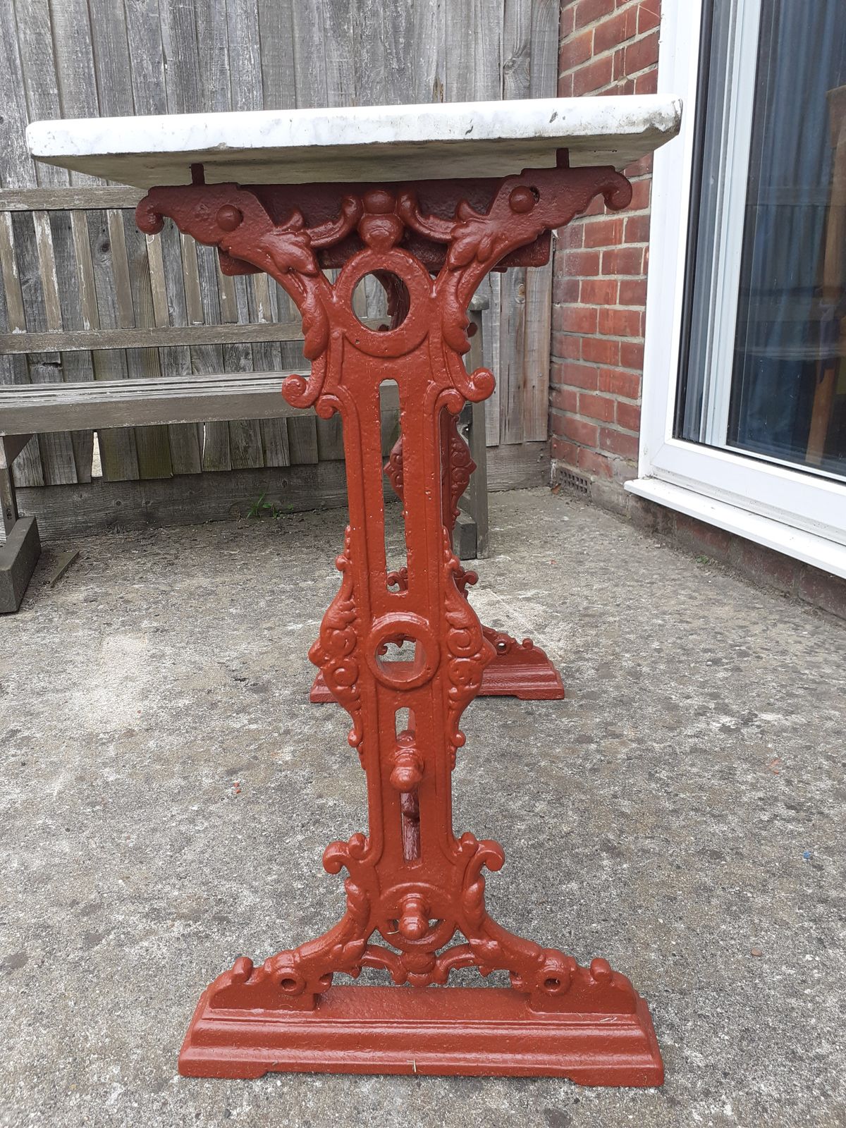 Cast Iron Victorian Garden Table With Marble Top photo for sale