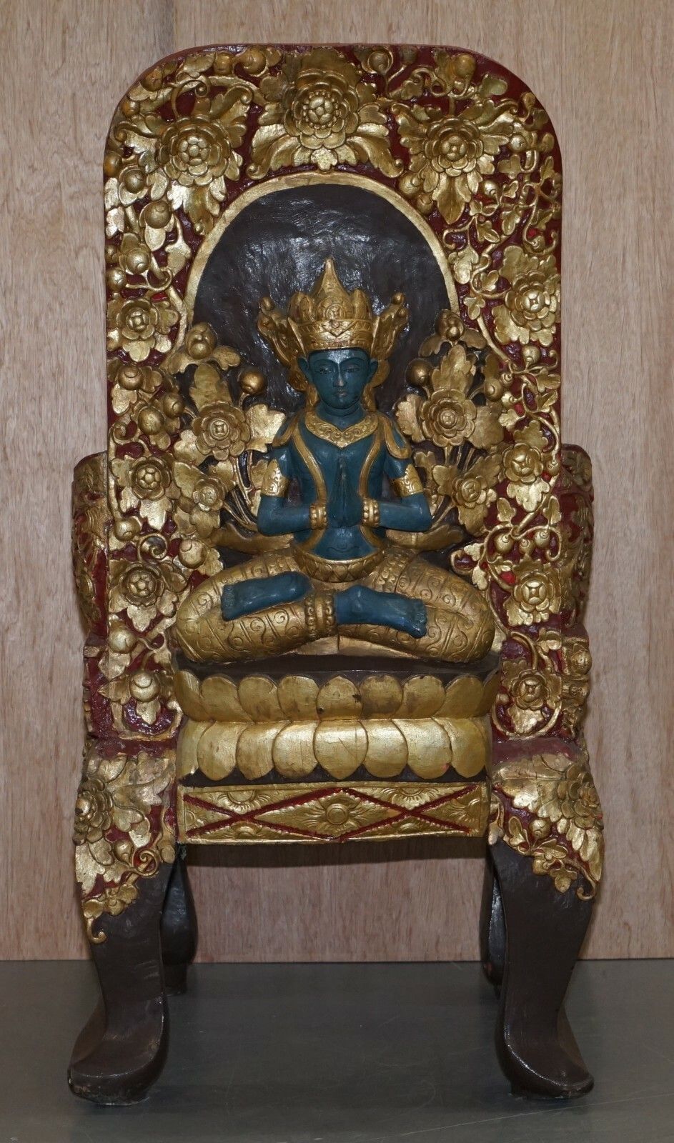 Rare Pair Of Circa 1900 Tibetan Ceremonial Chairs Nyingma Buddha Carved In Backs photo vintage