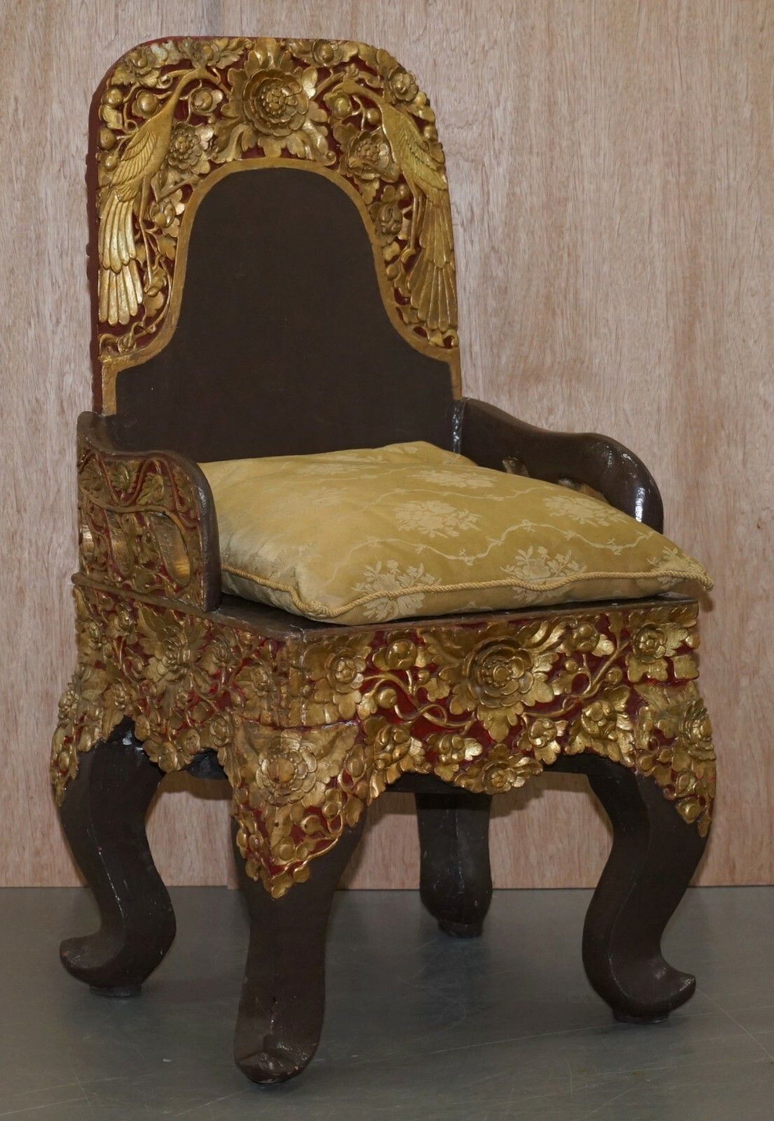 photo for sale Rare Pair Of Circa 1900 Tibetan Ceremonial Chairs Nyingma Buddha Carved In Backs