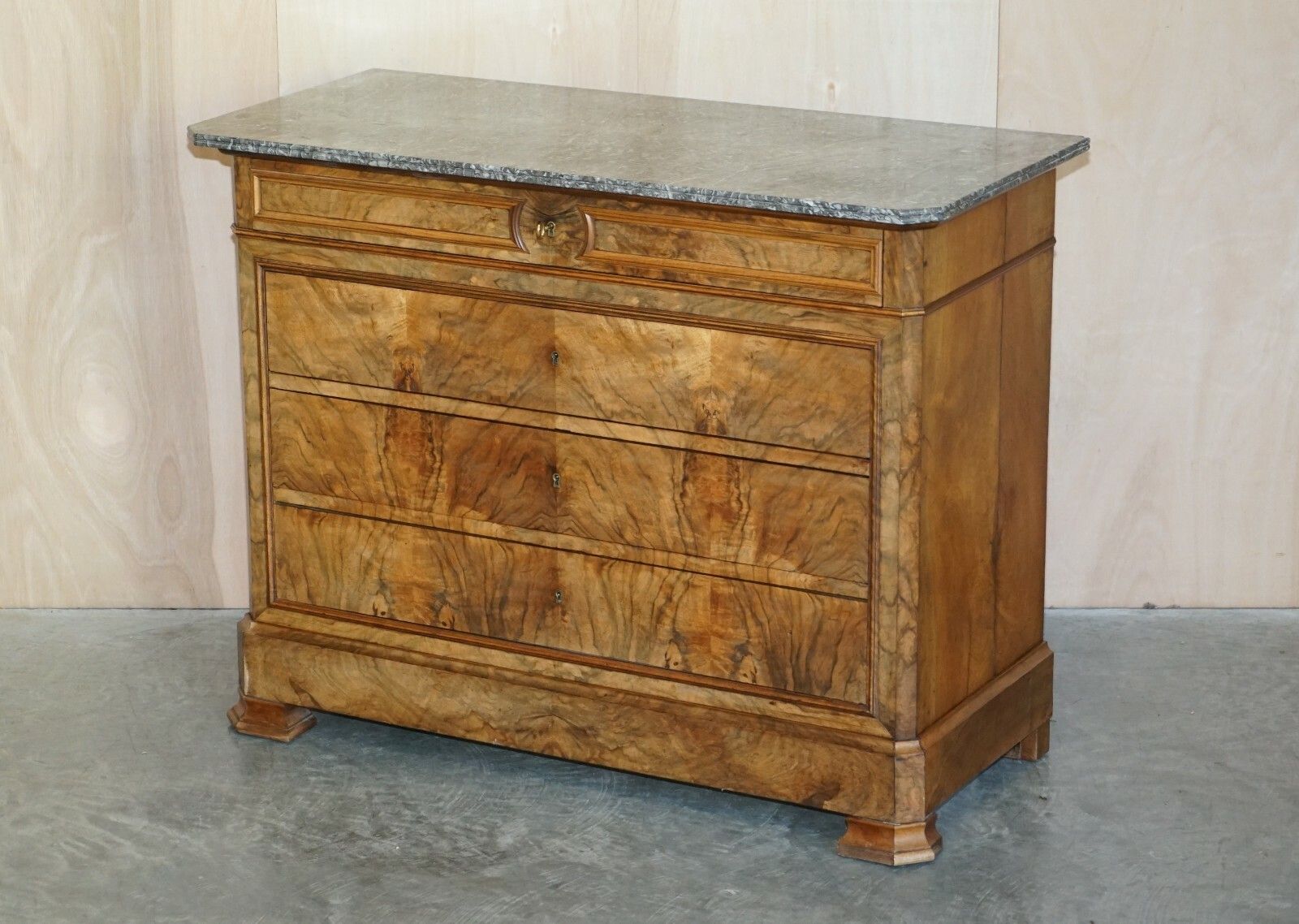 Antique Circa 1860 Walnut & Marble Topped Chest Of Drawers With Original Key photo furniture