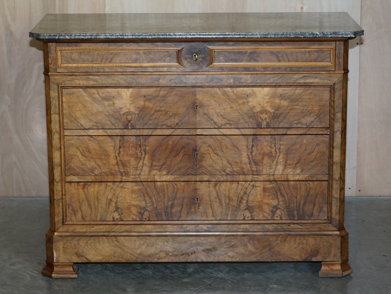 Antique Circa 1860 Walnut & Marble Topped Chest Of Drawers With Original Key photo for sale