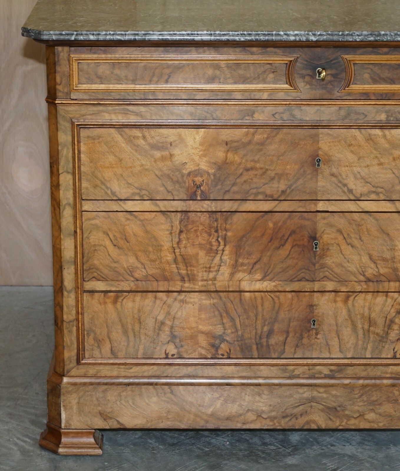 Antique Circa 1860 Walnut & Marble Topped Chest Of Drawers With Original Key photo Furniture