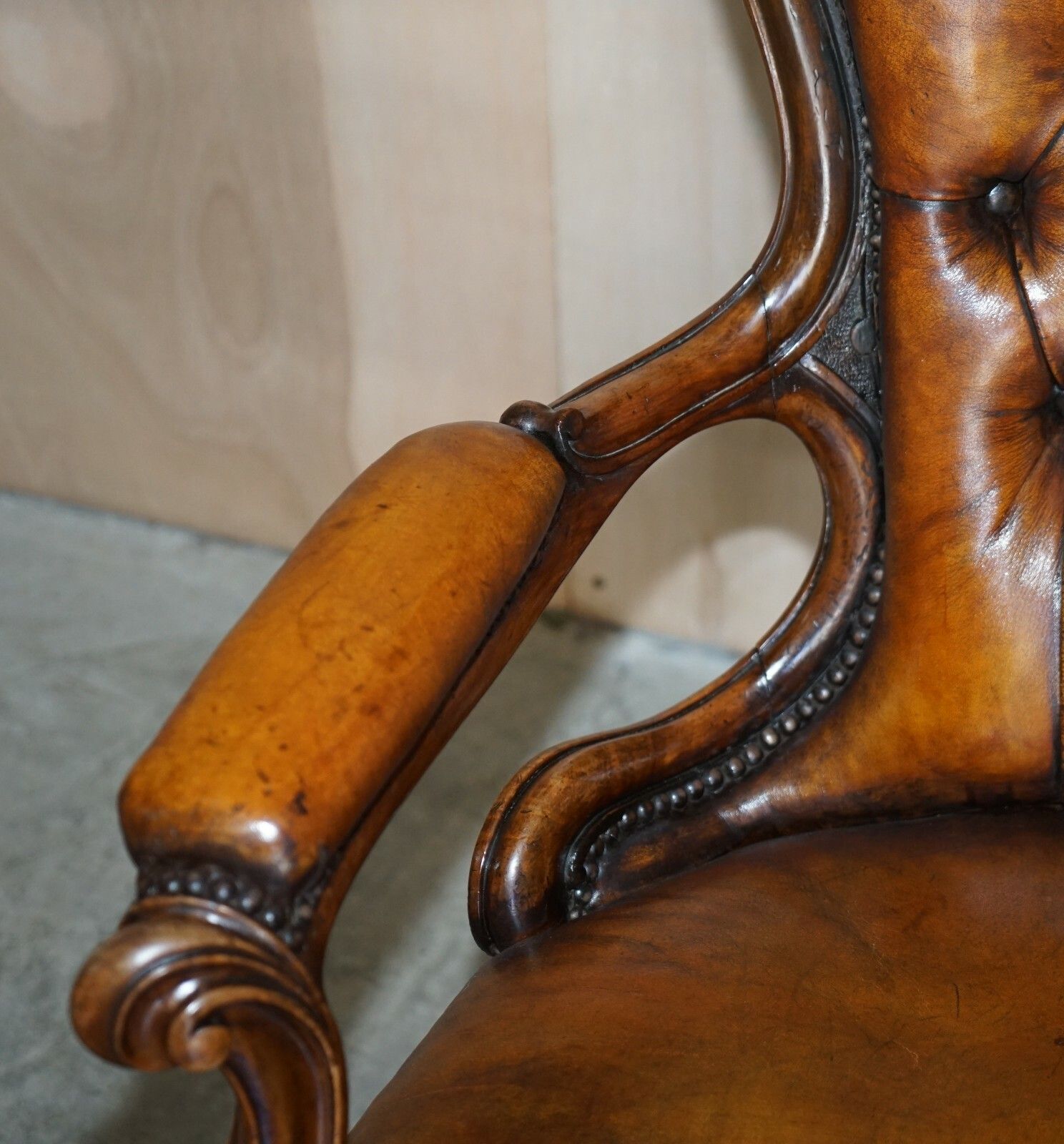 Fine Antique Show Framed Victorian Chesterfield Brown Leather Library Armchair photo buy