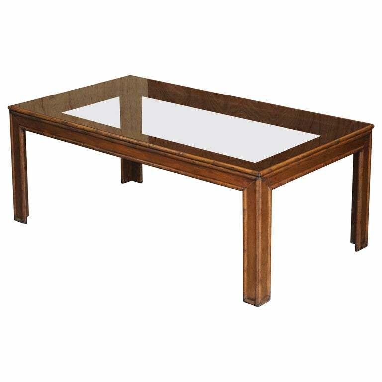 Vintage Chinese Chippendale Refectory Dining Table With Smoked Glass Table Top