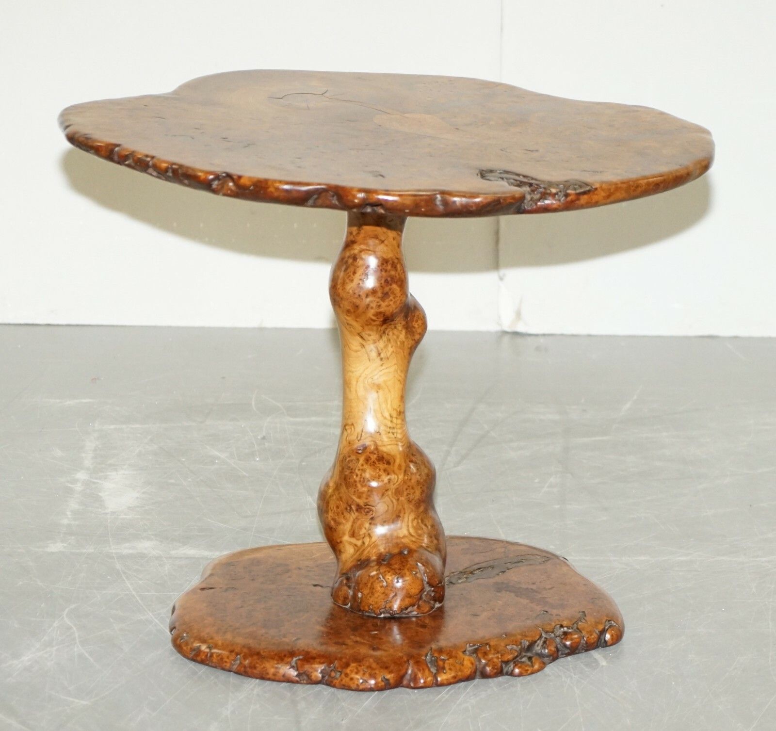 Exquisite Solid Burr Walnut Hand Crafted By Nature Side End Lamp Wind Table photo for sale