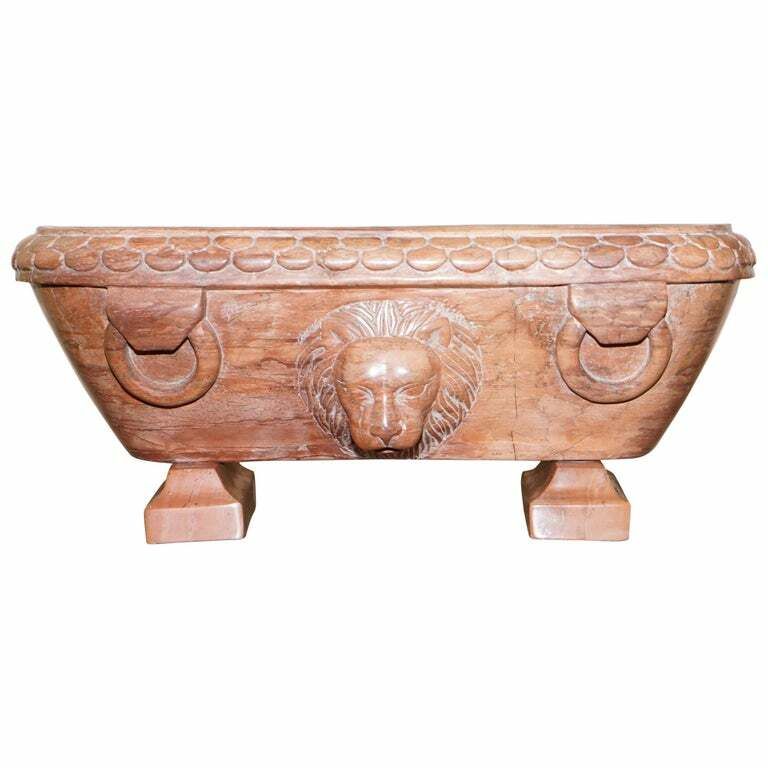 Rare Original Early 19th Century Roman Grand Tour Rosso Antico Marble Lion Bath