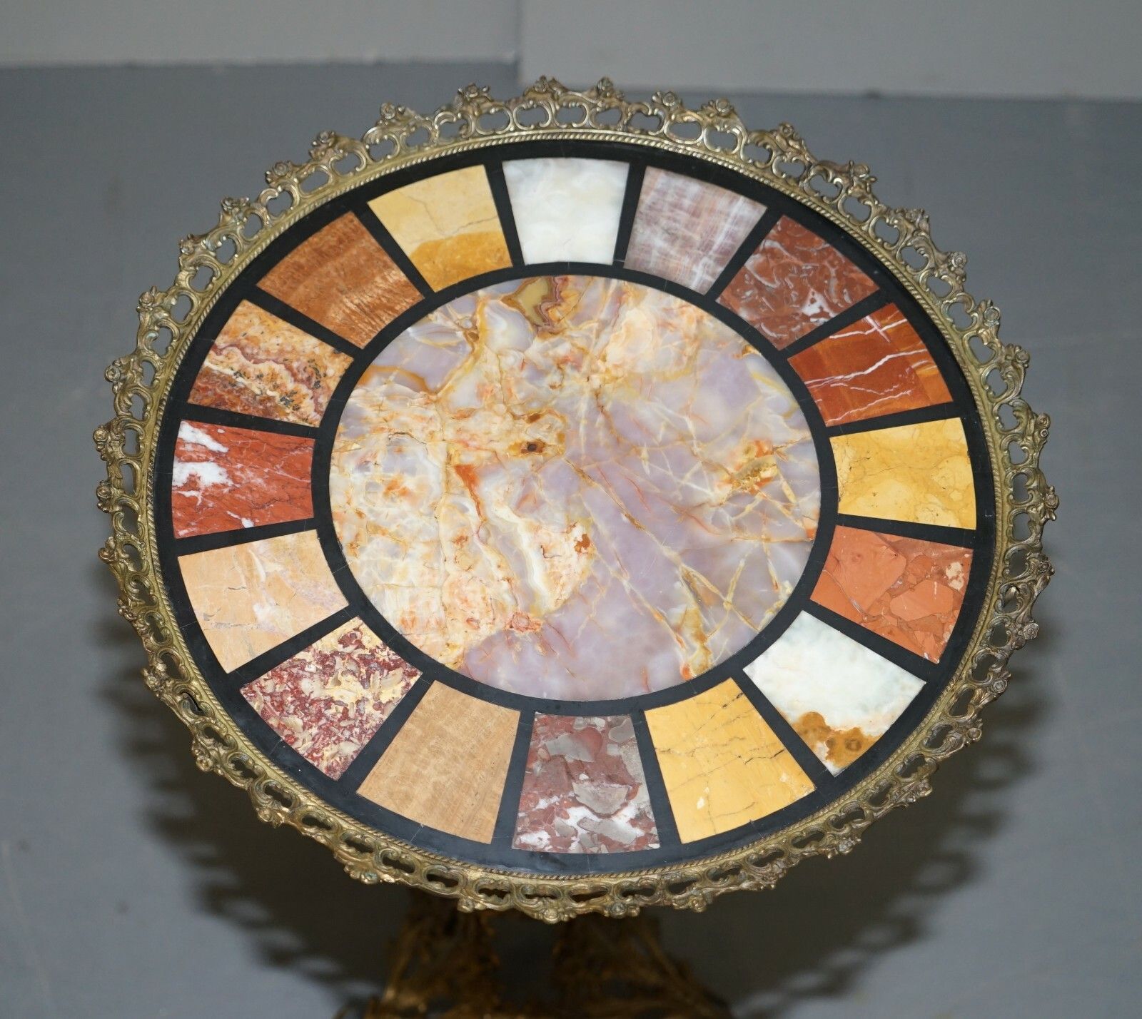 Rare Circa 1820 Regency Ornately Cast Italian Brass Side Table Speciamine Marble photo 3750.0