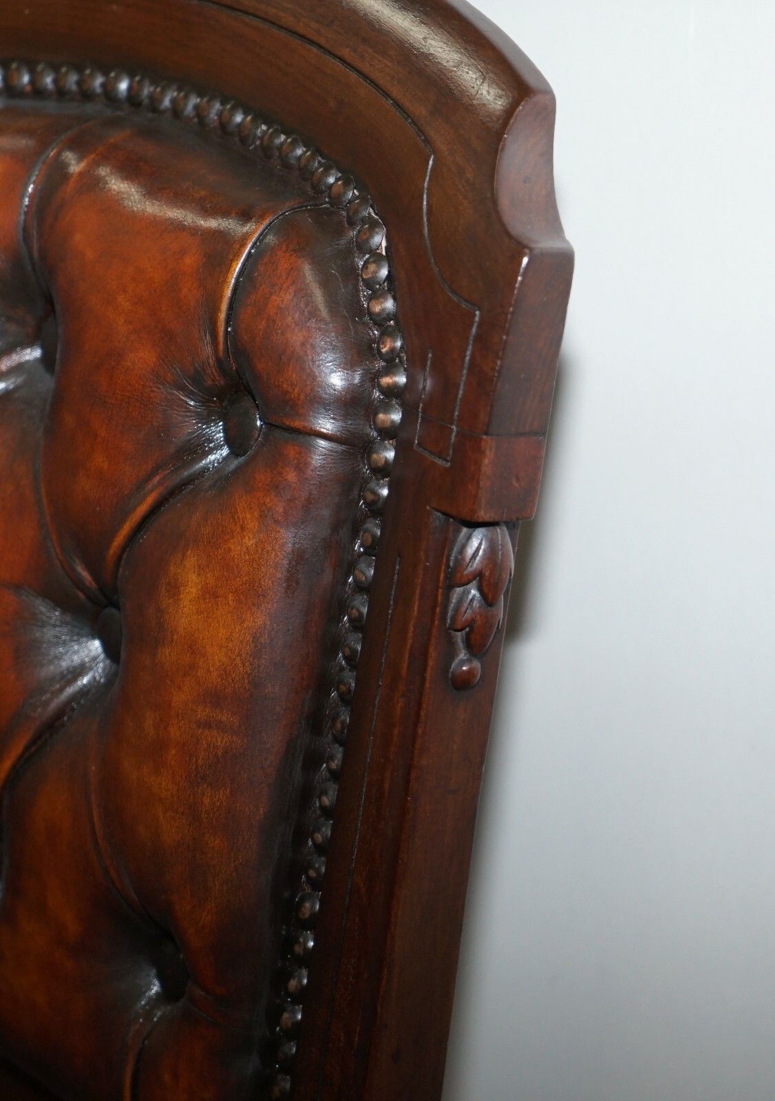 photo furniture Fully Restored Suite Of Five Chesterfield Brown Leather & Mahogany Dining Chairs