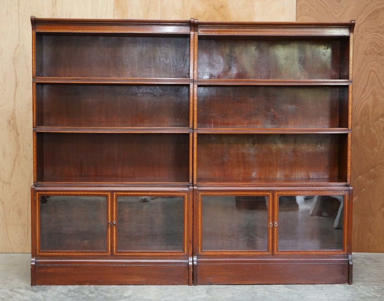 Antique Pair Of William Baker Co Mahogany Satinwood & Walnut Legal Bookcases photo furniture