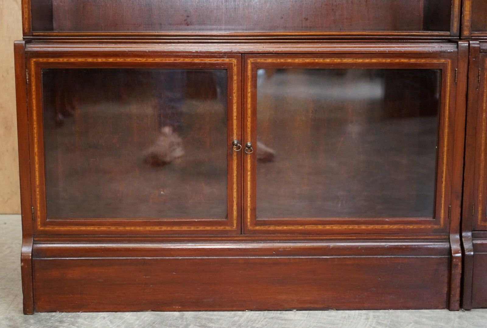 photo furniture Antique Pair Of William Baker Co Mahogany Satinwood & Walnut Legal Bookcases
