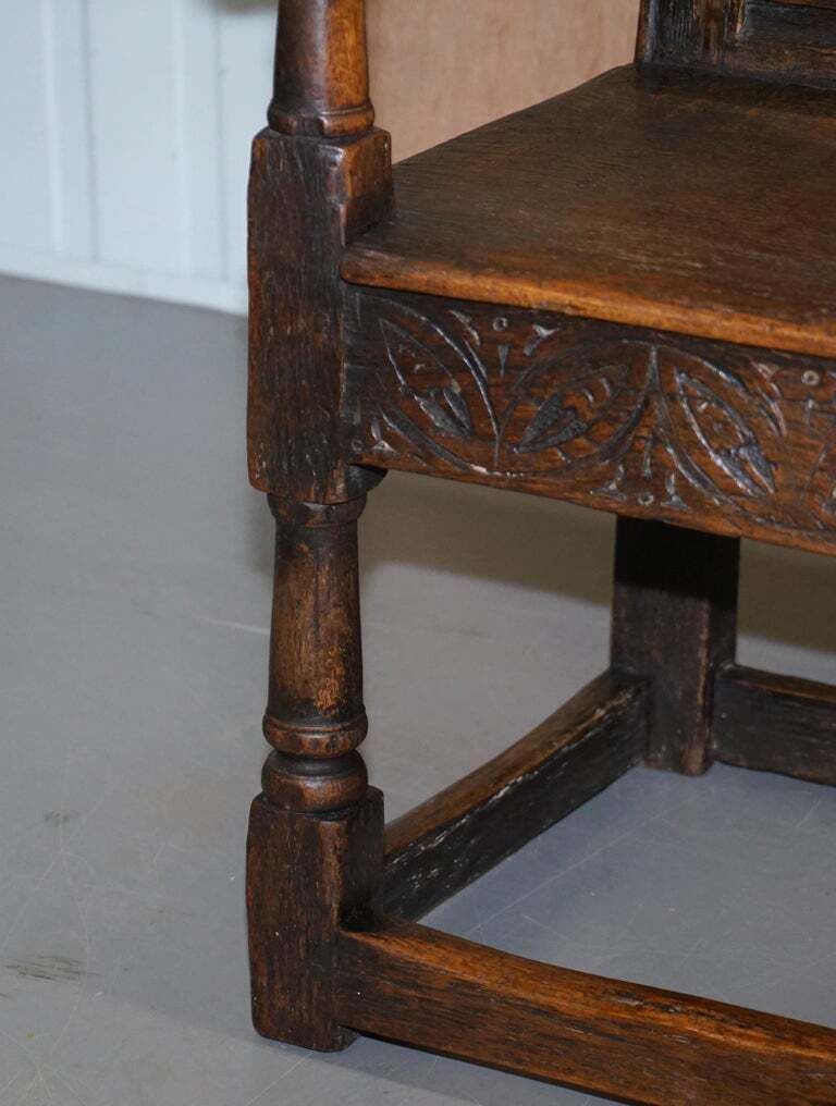 photo furniture 17th Century Charles I English Oak Wainscot Armchair Primate Design Hand Carved