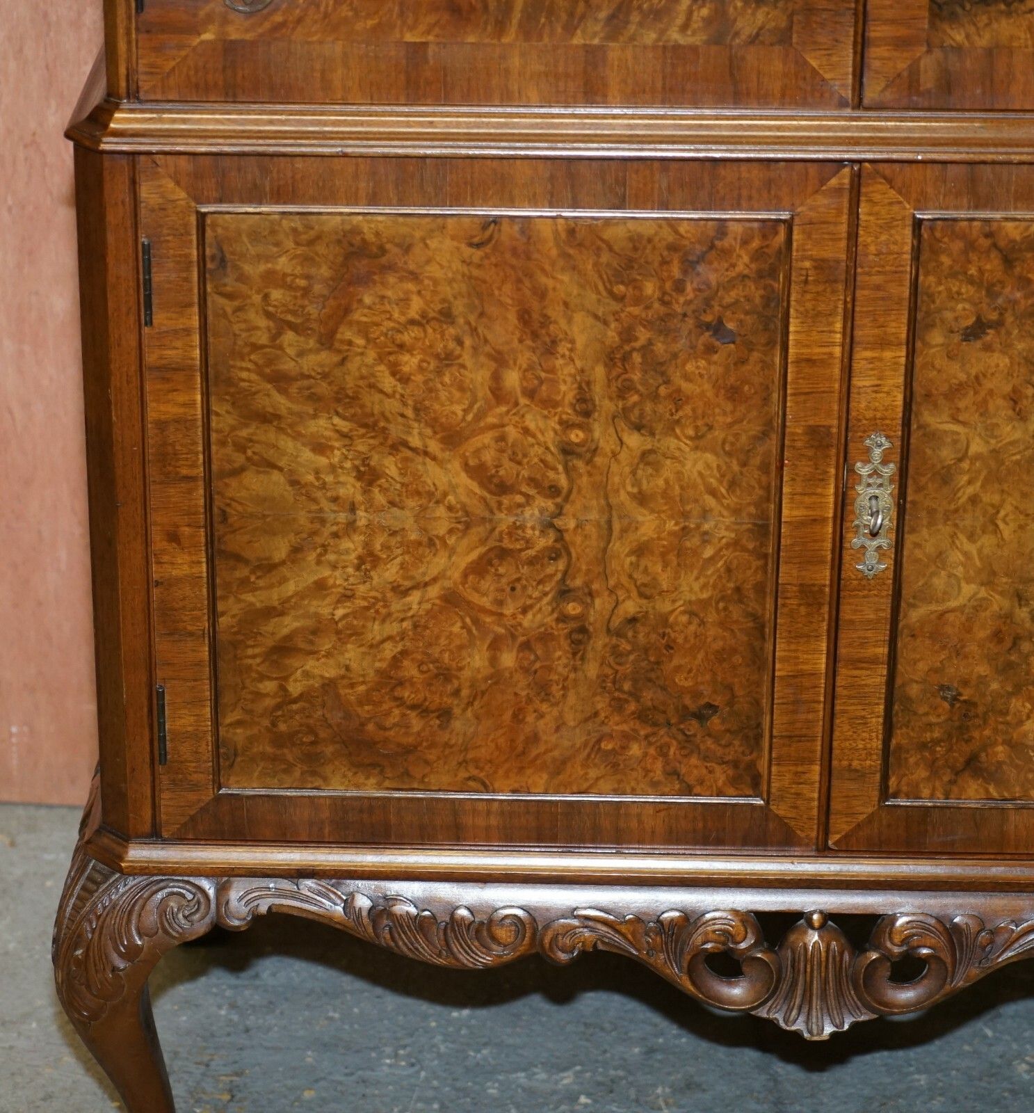 photo furniture Sublime Art Deco Drinks Cabinet With Exquisite Burr Walnut Panels Cabriole Legs