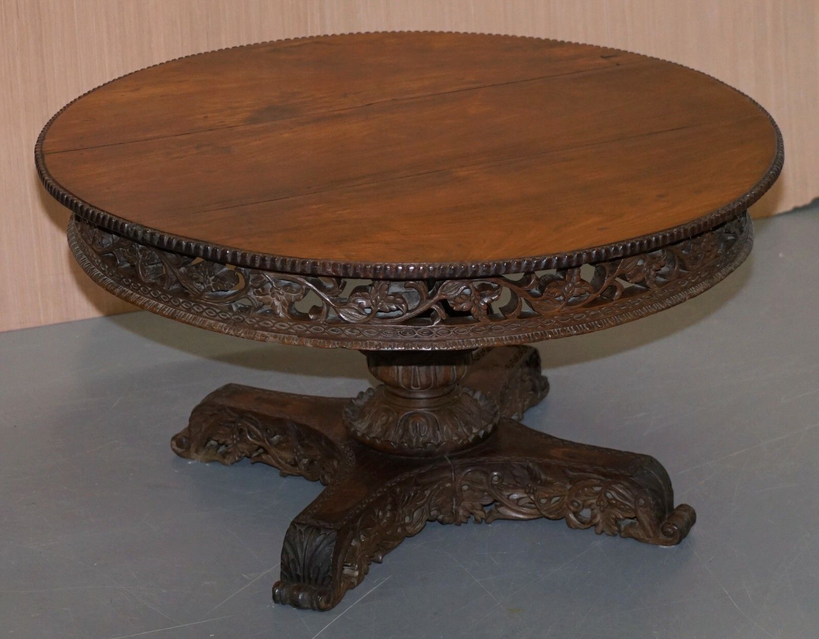 Rare Circa 1880 Anglo Indian Hand Carved Centre Coffee Occasional Table Burmese photo furniture