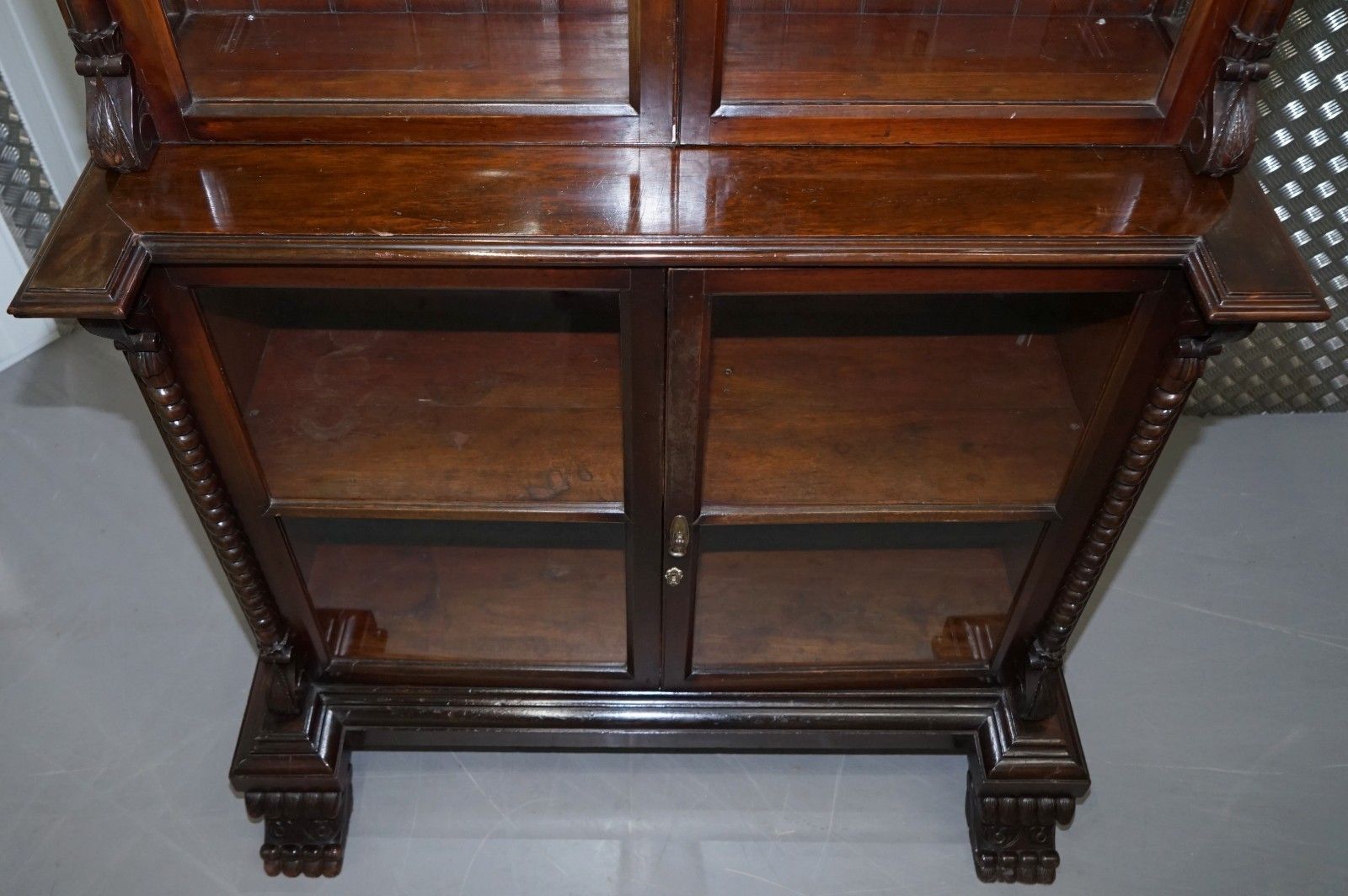 photo furniture Huge 3 Meter Tall Victorian Mahogany Hand Carved Wood Library Bookcase Ornate