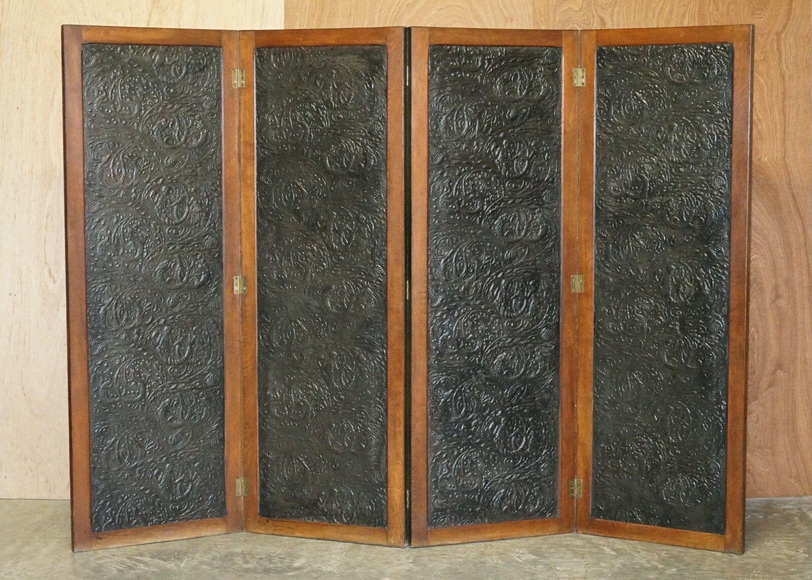 Victorian 193x268cm Embossed Leather & Water Colour Folding Screen Room Divider photo furniture