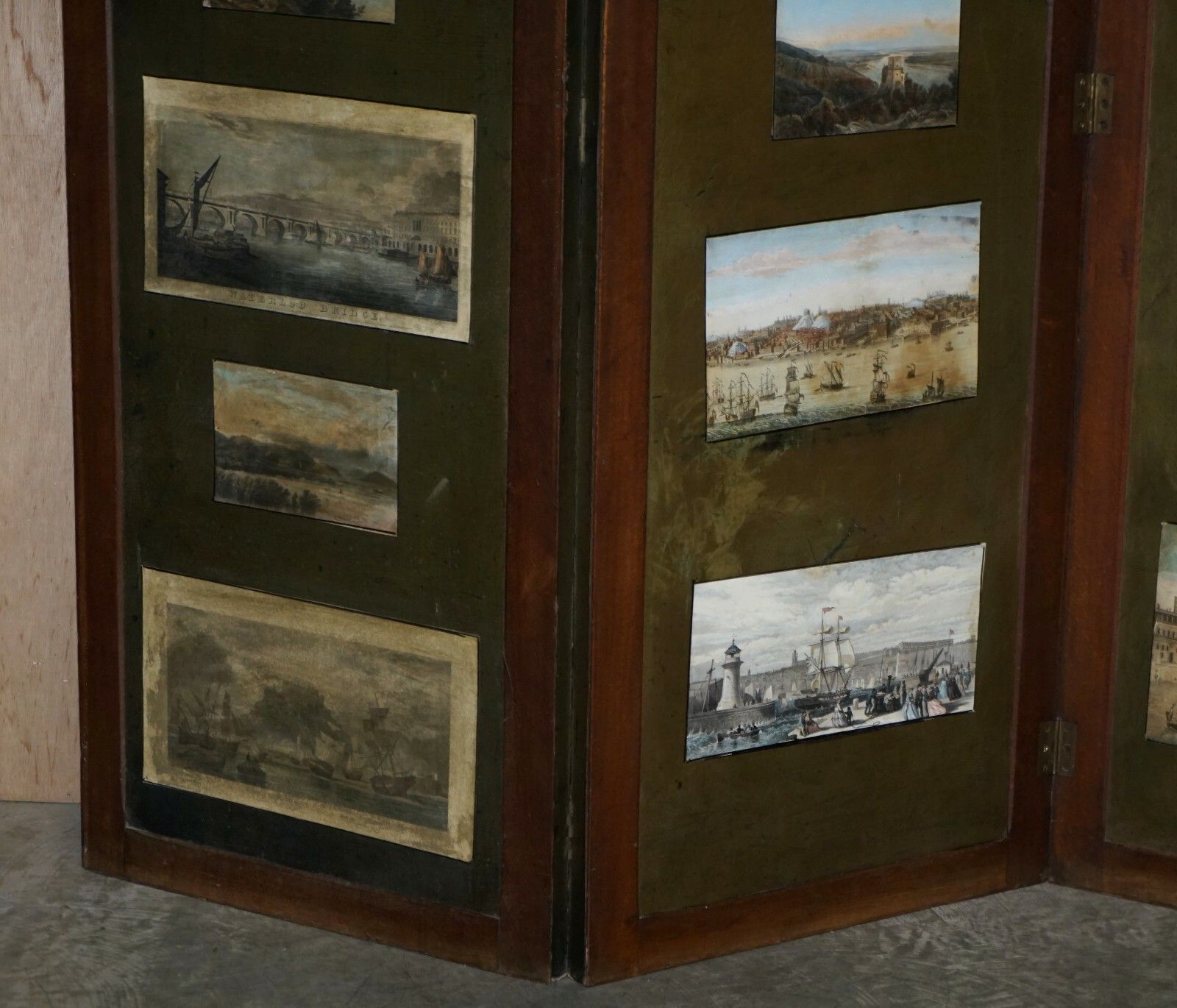 Victorian 193x268cm Embossed Leather & Water Colour Folding Screen Room Divider photo vintage