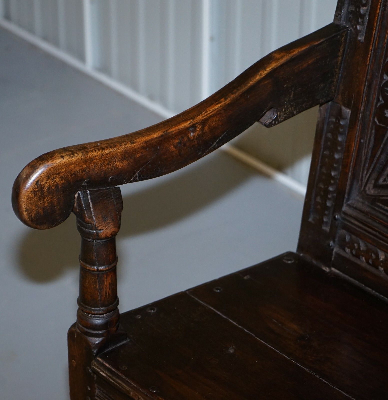 Exceptionally Rare Original 17th Century Wainscot Armchair Northern England Oak photo vinterior