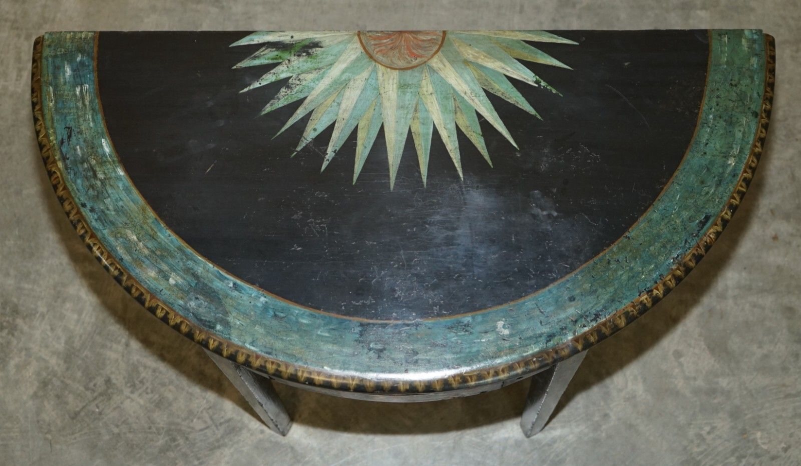 Fine 18th Century Circa 1760 Hand Polychrome Painted Demi Lune Console Table photo Furniture