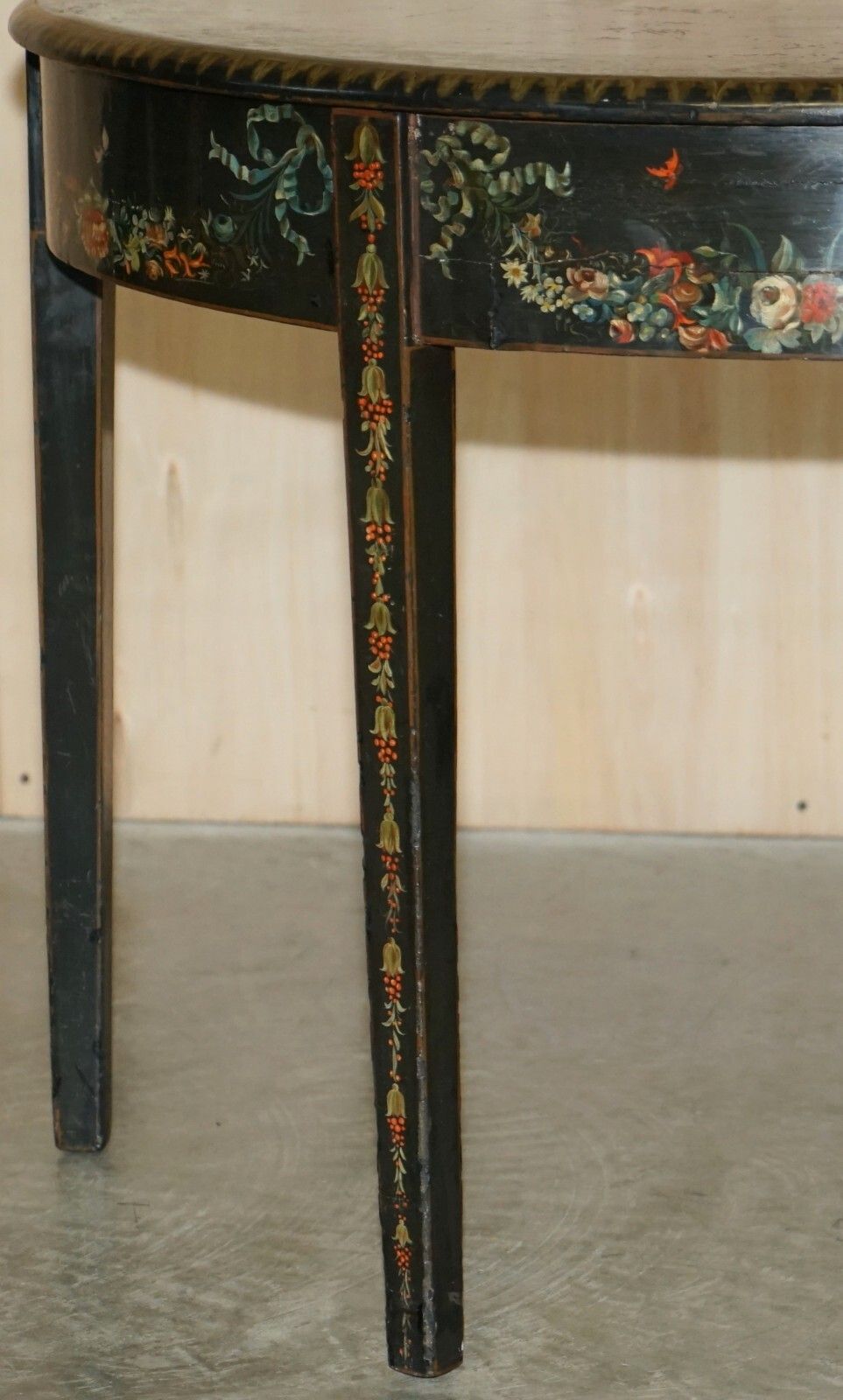 Fine 18th Century Circa 1760 Hand Polychrome Painted Demi Lune Console Table photo vintage