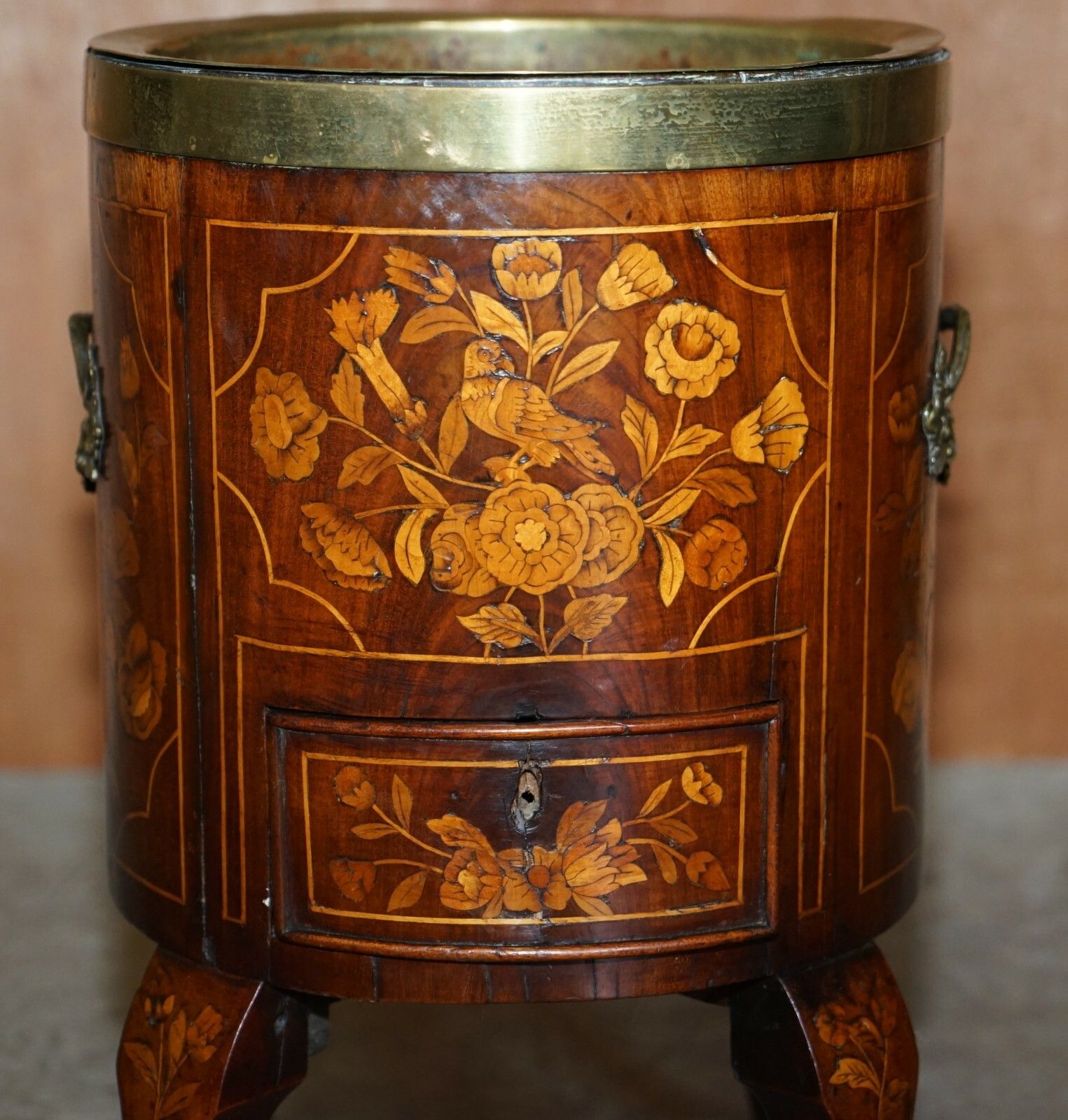 Exquisite Antique Circa 1800 Dutch Inlaid Wine Cooler Bucket Claw & Ball Feet photo for sale