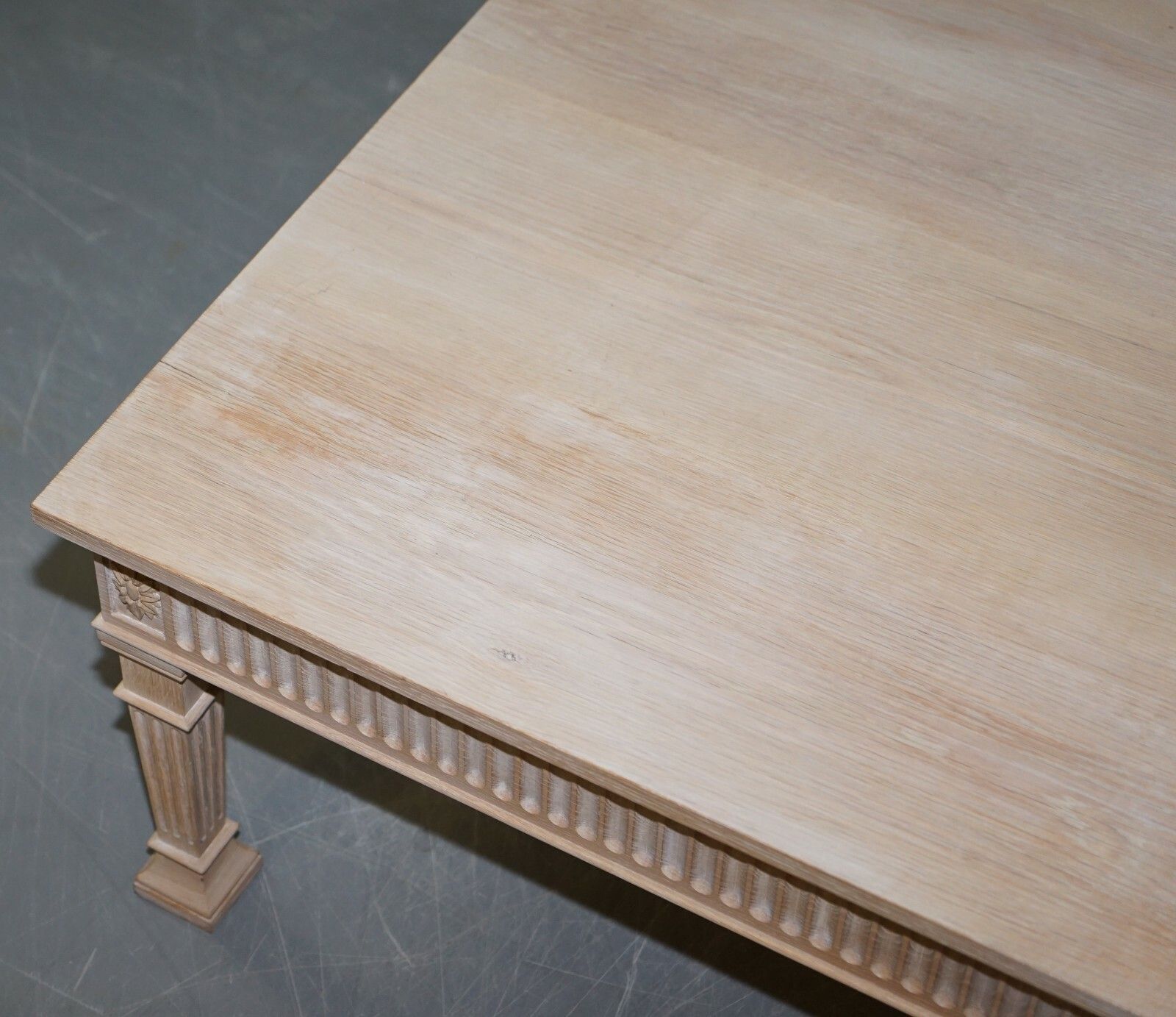 Very Large Limed Oak Coffee Of Cocktail Table 123.5cm Wide Carved Pillared Legs photo Furniture