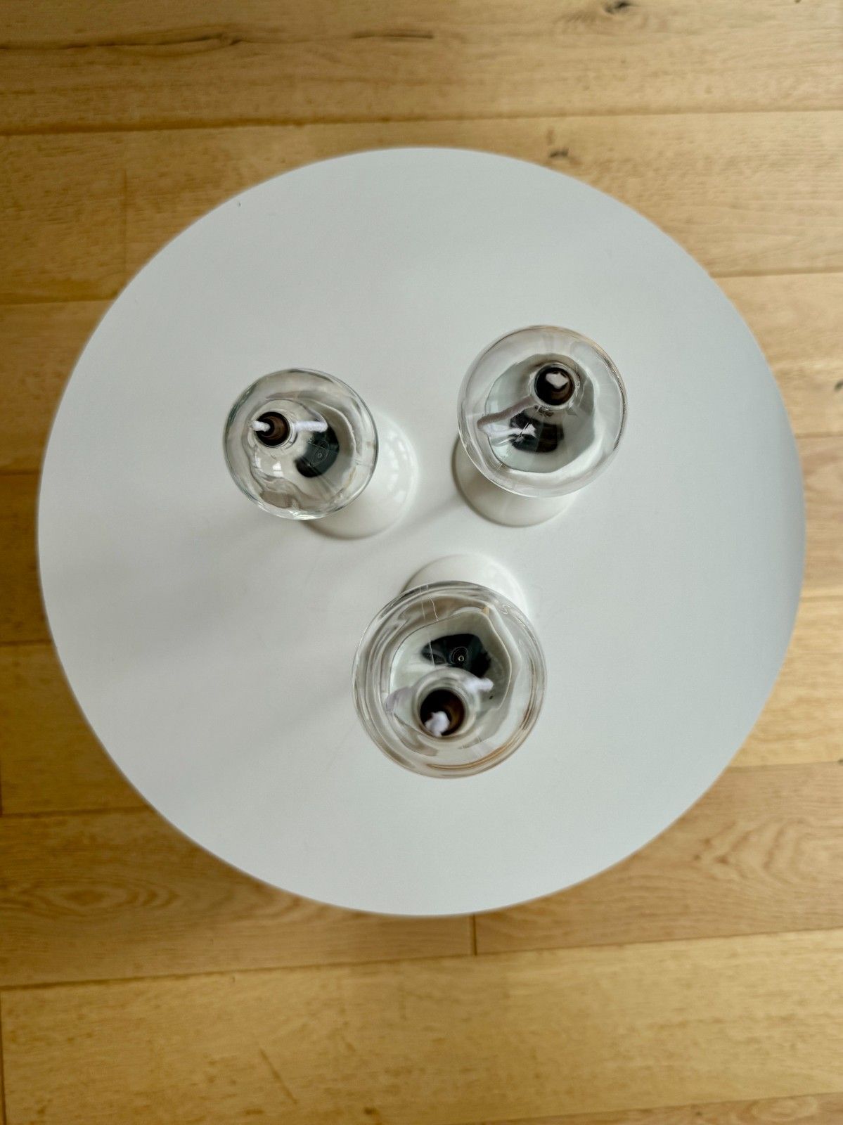 Rare 1970s Space Age Clear Drops Trio By Freddie Andersen In White & Gold, Boxed photo vinterior