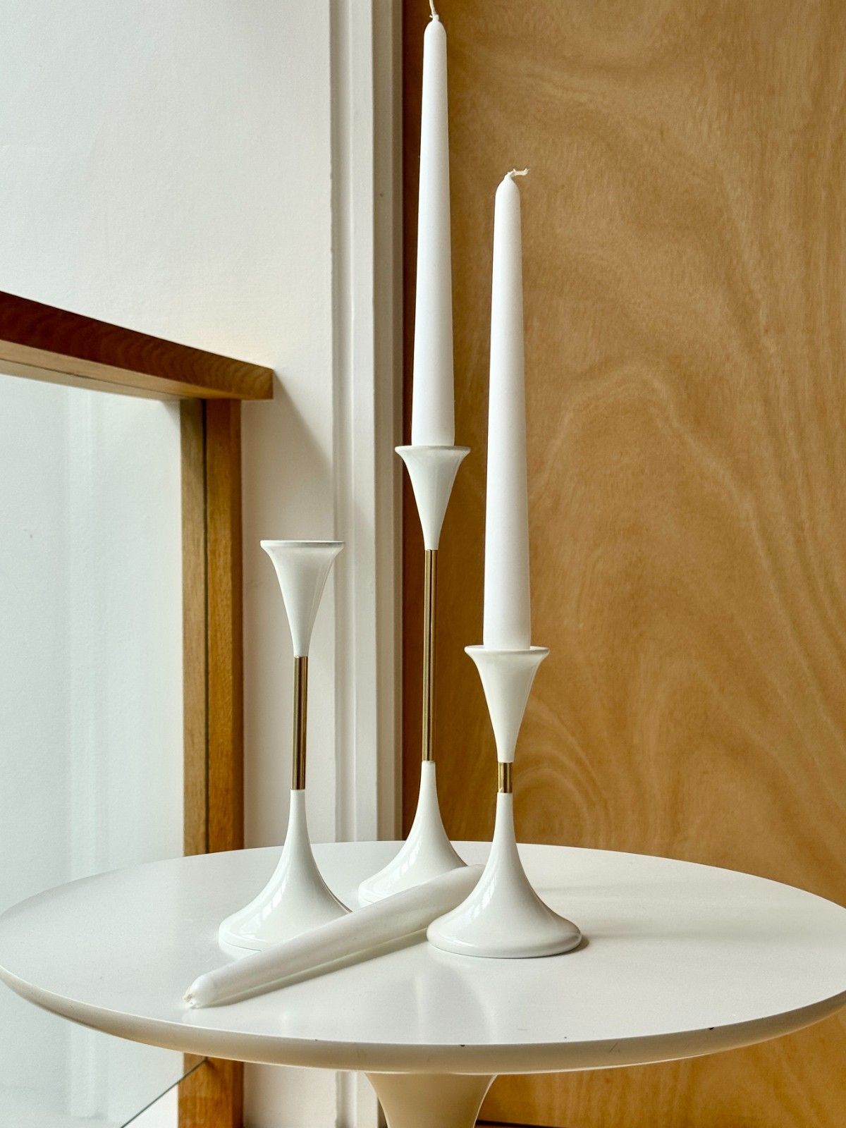 100.0 Rare 1970s Space Age Clear Drops Trio By Freddie Andersen In White & Gold, Boxed photo