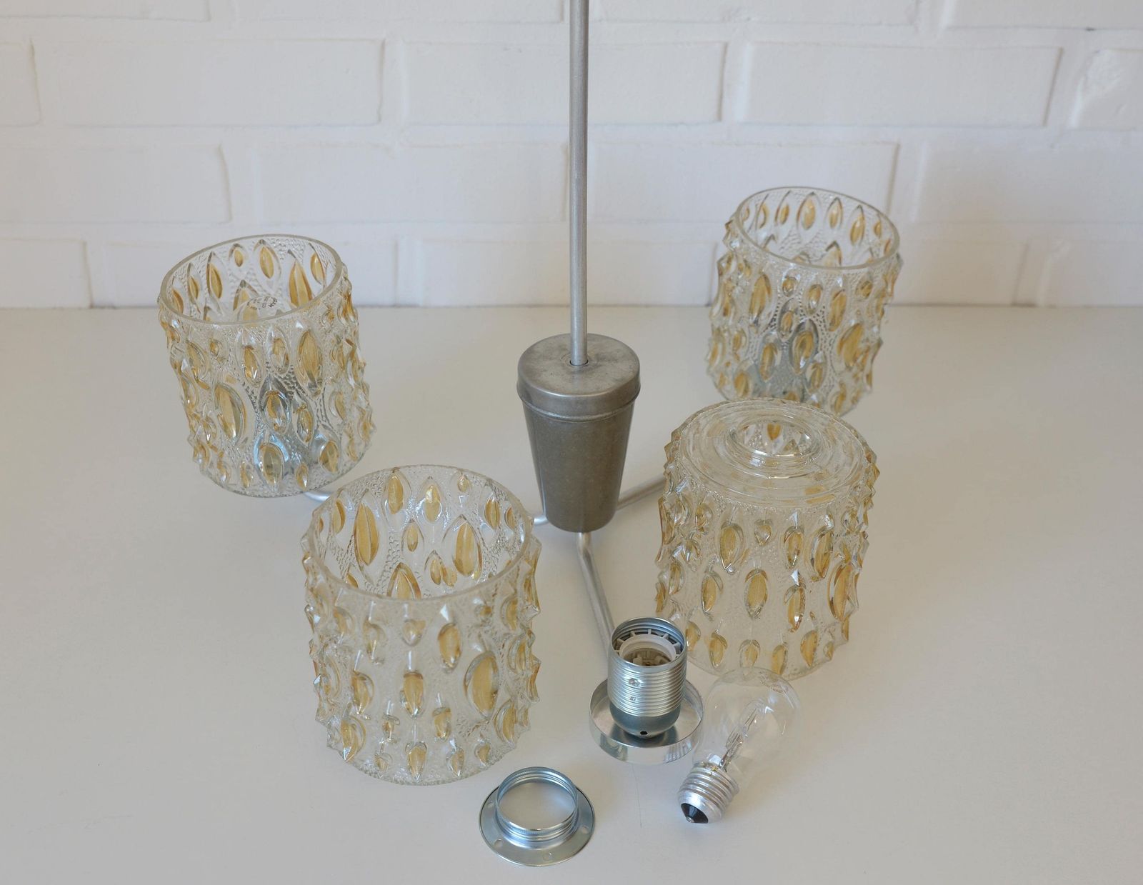 Vintage Pendant Light / Hanging Lamp / Chandelier / Mid Century Light Fixture / Retro 1960s Ceiling Light / Hand Blown Glass Lighting photo vintage