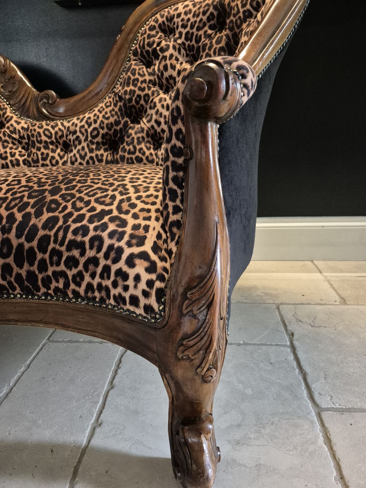 photo for sale Victorian Mahogany Chaise Longue   Leopard/Velvet Material