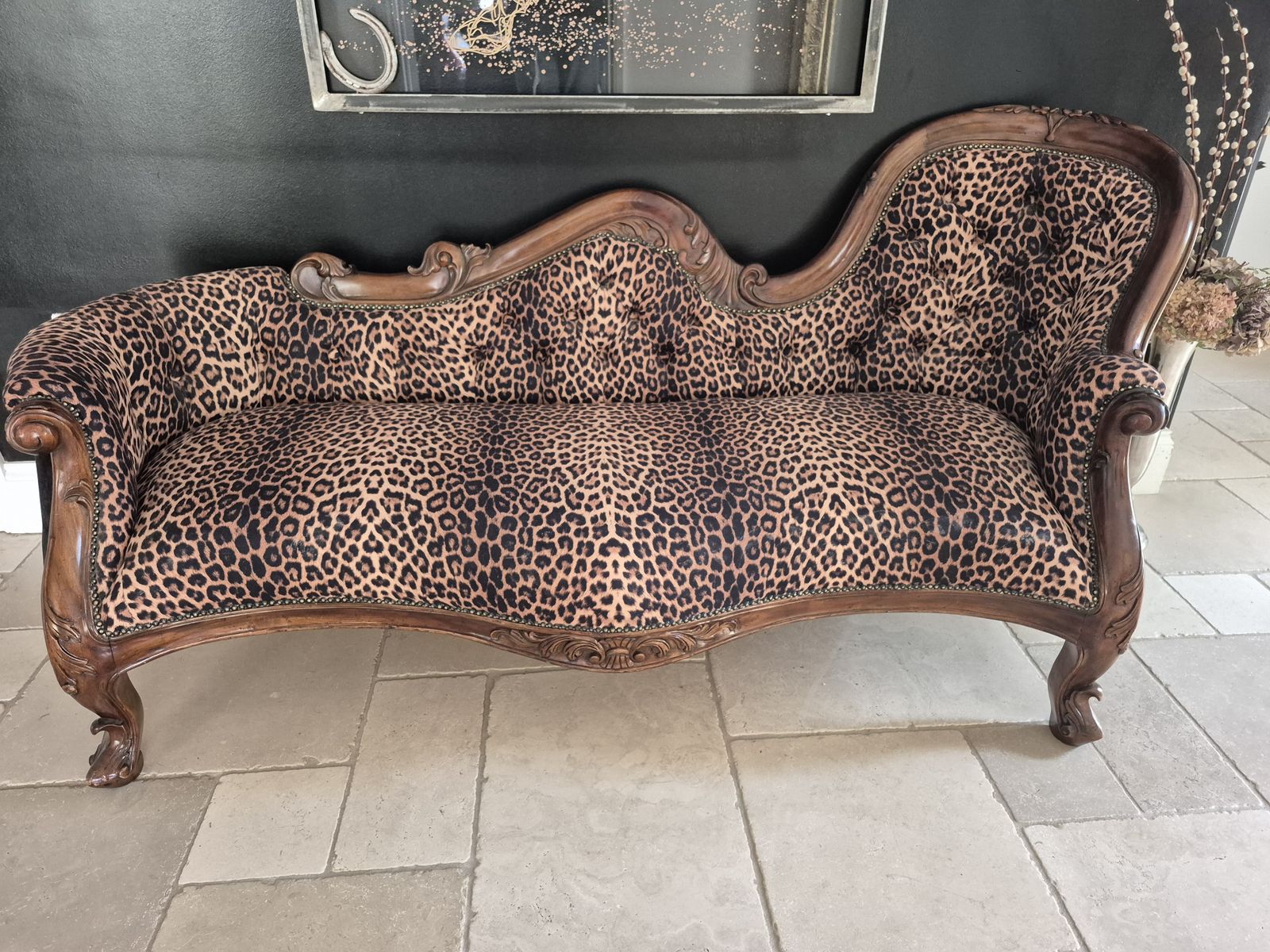 Victorian Mahogany Chaise Longue   Leopard/Velvet Material photo vinterior