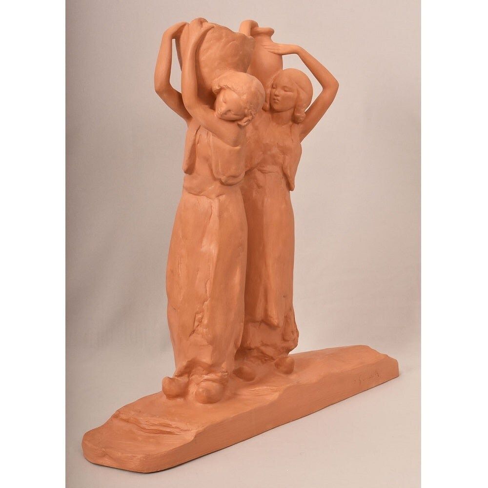 Art Déco Sculpture, Terracotta, Two Young Women With An Amphora, Amedeo Gennarelli, XX. (Stte98) photo buy