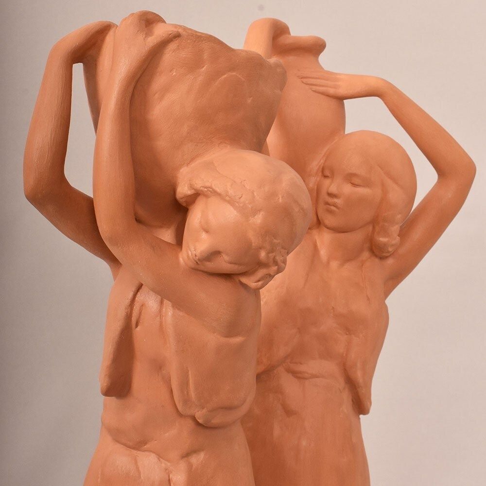 Art Déco Sculpture, Terracotta, Two Young Women With An Amphora, Amedeo Gennarelli, XX. (Stte98) photo vintage