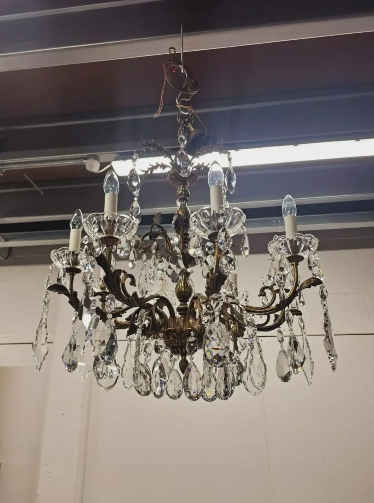 A Stunning Early 20th Century Italian Gilt Bronze And Crystal Eight Branch Rewired Chandelier photo 6879.1597