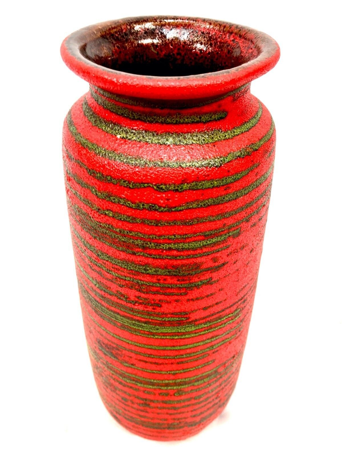 Vintage West German Scheurich Pottery Vase Red And Green Retro 1970's photo for sale