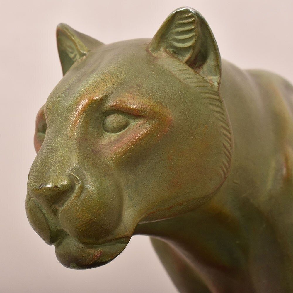 Antique Antimony Statues, Leducq Marcel, Art Déco, Panther. (Stan95) photo vinterior