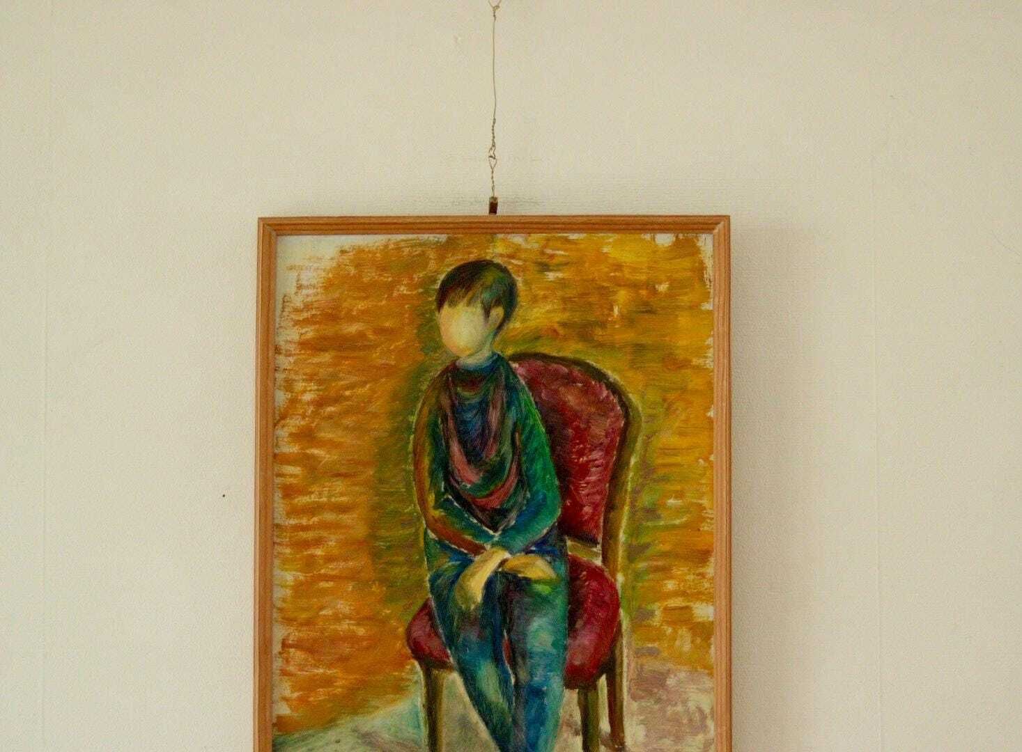 Original Vintage Oil On Panel – "Sitting Woman" Sir Falk 68 – Framed, 44.5 X 30.5 Cm (17.5" X 12") photo for sale