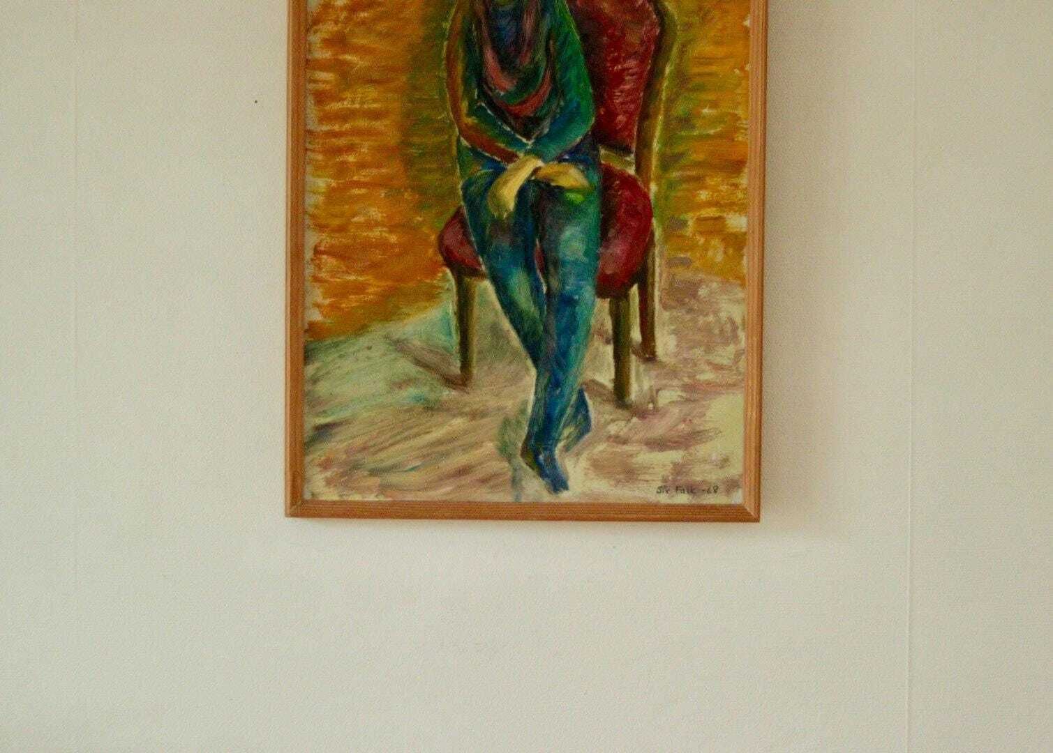 Original Vintage Oil On Panel – "Sitting Woman" Sir Falk 68 – Framed, 44.5 X 30.5 Cm (17.5" X 12") photo Art