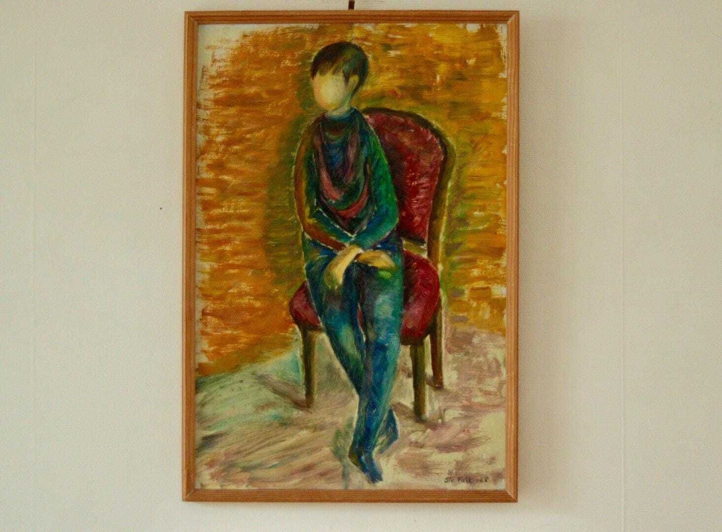 Original Vintage Oil On Panel – "Sitting Woman" Sir Falk 68 – Framed, 44.5 X 30.5 Cm (17.5" X 12") photo 275.0