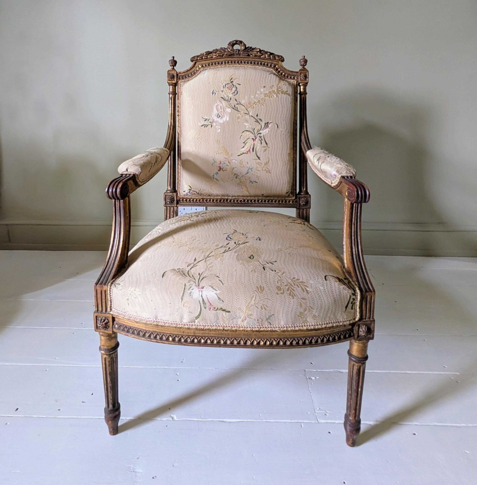 A Pair Of Antique French Carved Armchairs Or Fauteuil In Original Paint And Gilt C1900 photo furniture